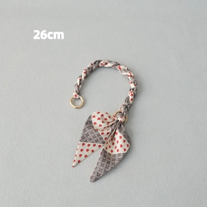 Short 26cm scarf handbag strap with red heart print and golden metal ring clasp