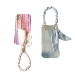 Floral silk scarf handbag chain with bohemian striped phone case and braided hand strap