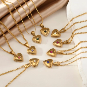 18K gold plated heart locket necklace with colorful zircon birthstones collection