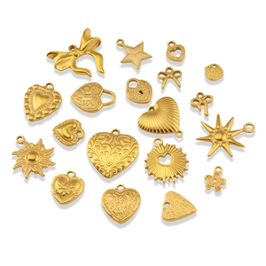 Assorted 18K gold plated stainless steel heart, star, and bow jewelry charm pendants