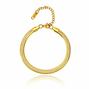 Minimalist 18K Gold Plated 316L Stainless Steel Herringbone Snake Bone Flat Blade Chain Bracelet For Women Fashion Jewelry
