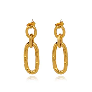 Minimalist 316L Stainless Steel Hammered Texture Earrings Geometric U Shape Double Ring Dangle Earrings For Women Luxury Jewelry