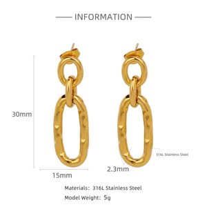 Detailed size specifications for gold double-hoop lava texture 316L stainless earrings