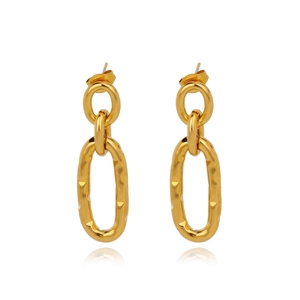 French gold dual-ring U-shaped earrings with unique lava texture on a white background