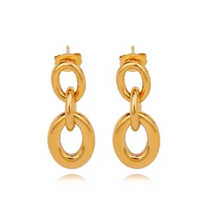 Luxury 316L Stainless Steel Earrings For Women Gold Plated Geometric Chain Dangle Earrings Evil Eye Zirconia Shell Jewelry