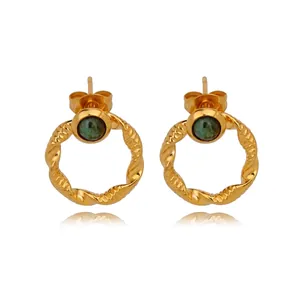 Vintage French 316L Stainless Steel Stud Earrings Artificial Stone Zirconia Retro Geometric Geometric Earrings For Women