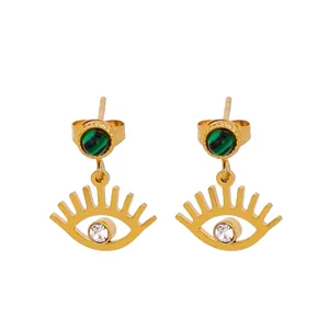 Orecchini Pendenti Vintage Francesi Malocchio in Acciaio Inossidabile 316L Placcato Oro 18K Zircone Pietra Artificiale Donna Gioielli