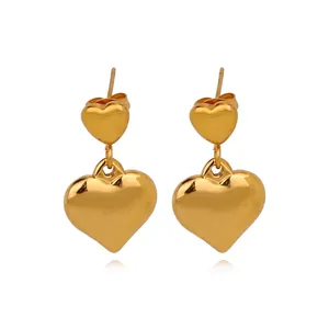 Boucles d'Oreilles Clous en Acier Inoxydable 316L Or Cœur Étoile Géométrique Hautement Poli Bijoux de Mode Femme