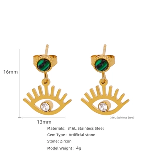 Orecchini a occhio in oro 18k con pietra malachite verde e borchie in zircone