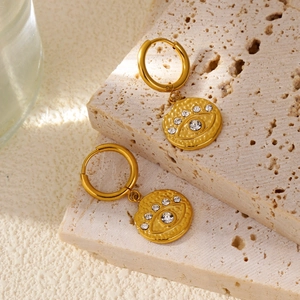 18k gold plated stainless steel hoop earrings with cubic zirconia evil eye pendant