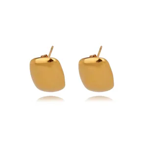 Minimalist 316L Stainless Steel Gold Plated Geometric Earrings For Women French High Polish Square Round Heart Jewelry