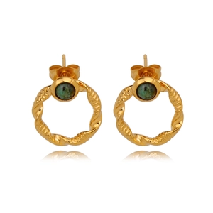 18k gold vintage emerald earrings with twisted hoop and French retro design