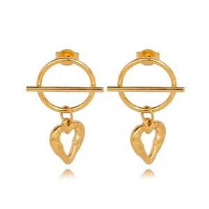 French Heart Drop Earrings 316L Stainless Steel With 925 Sterling Silver Earring Post Gold Plated Geometric Jewelry For Women