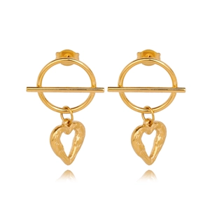 Minimalist gold-plated heart drop earrings with geometric pig nose ring design for women