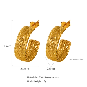 18k gold plated 316L stainless steel C-shape twisted hoop earrings for women