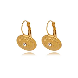 Boucles d'Oreilles Pendantes Oeil de Turquie en Acier Inoxydable Plaque Or 18K Femme Vintage Ethnique Strass Bijoux