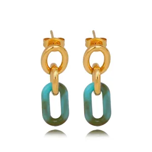 Boucles d'Oreilles Pendantes Géométriques en Acier Inoxydable 316L Acrylique Avec Zirconia Pierre Artificielle Plaqué Or 18K Bijoux Vintage Femme