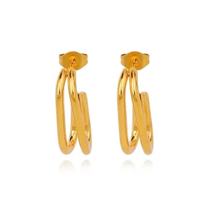 Pendientes de Aro de Acero Inoxidable en Forma de U Minimalistas Franceses Chapados en Oro 18K Huecos Geométricos Joyería Mujer
