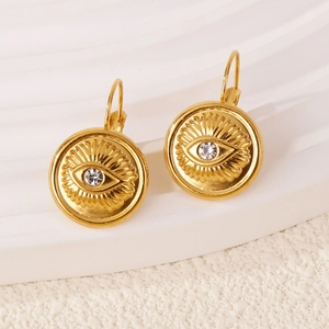 Boucles d'oreilles Œil de Protection en acier inoxydable plaqué or 18 carats et strass