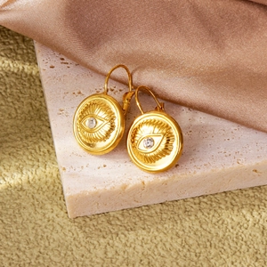 Boucles d'oreilles Œil de la Chance en or 18k avec cristaux sur pierre et soie