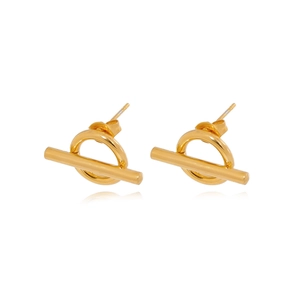 Minimalist French style gold geometric OT toggle earrings with elegant hollow design
