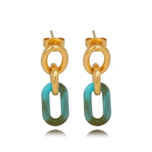 Boucles d'oreilles dorées modernes avec pendentifs géométriques en acrylique vert émeraude