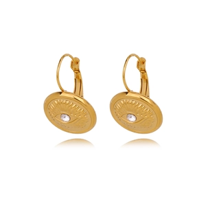 Boucles d'oreilles œil protecteur en acier inoxydable 18k doré avec strass brillants