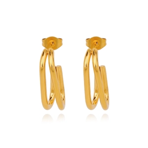 Elegantes pendientes de doble aro en forma de U dorados con acabado de espejo