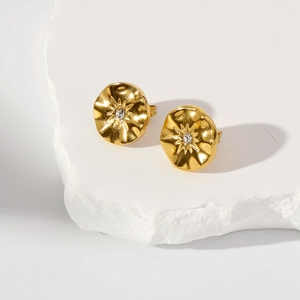 Boucles d'oreilles tournesol irrégulières en acier doré 18 carats avec zircon scintillant
