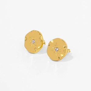 Boucles d'oreilles tournesol en or 18k martelé avec une pierre précieuse étincelante