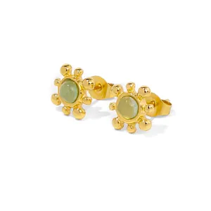 Boucles d'Oreilles Clous Vintage en Acier Inoxydable 316L pour Femmes Plaqué Or Géométrique Fleur Coeur Strass Zirconia Bijoux
