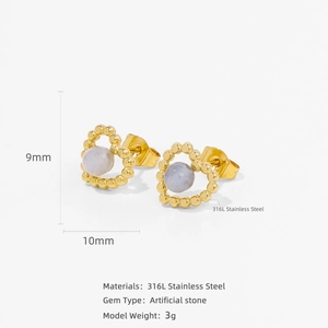 Boucles d'oreilles cœur élégantes en acier inoxydable 316L avec pierre bleue synthétique