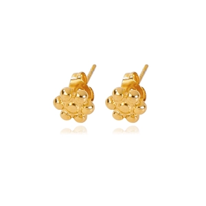 Orecchini a fiore in oro 18k con un design lucido composto da sette perline dorate