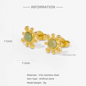 Spécifications des boucles d'oreilles en acier 316L avec pierres vertes rondes