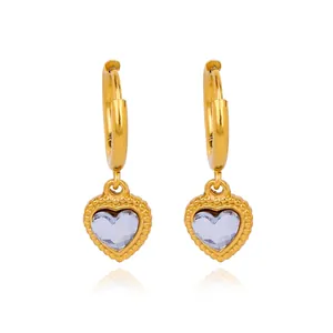 18K Gold Plated Stainless Steel Heart Zirconia Stud Earrings For Women Geometric Retro Hoop Earrings Fashion Jewelry Gift