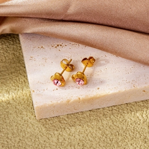 Boucles d'oreilles cœur dorées de style français avec diamants roses pour femmes