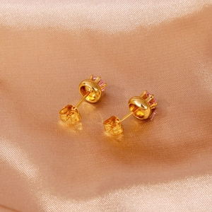 Elegant 18k gold plated stainless steel studs featuring round pink crystal stones