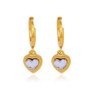 18k gold heart hoop earrings with light purple gemstone in a vintage french design