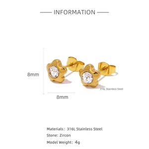 Boucles d'oreilles fleur étoile en acier inoxydable doré 18K avec zircon 8mm