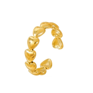 Elegant 18k gold-plated stainless steel open ring with interlocking heart design