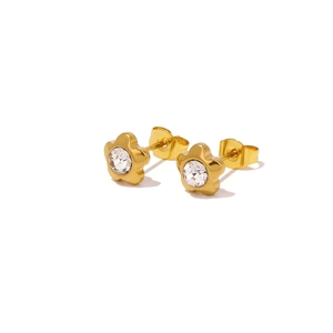Boucles d'oreilles fleurs en acier inoxydable doré 18k avec cristal scintillant au centre