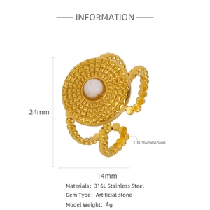 Detailed view of retro 316L stainless steel C-ring with white artificial stone