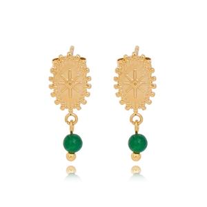 Pendientes vintage de girasol bañados en oro de 18k con piedras verde esmeralda