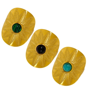 Bagues larges vintage en acier inoxydable doré avec pierres turquoise colorées