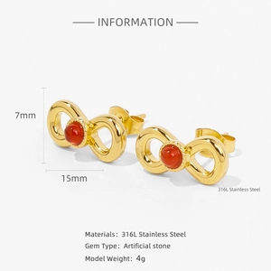 18k gold plated 316L stainless steel infinity earrings with red ruby gemstone