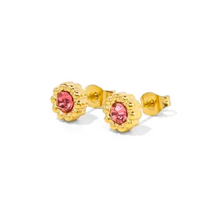 French Style 316L Stainless Steel Zircon Stud Earrings Gold Plated Floral Heart Star Sun Shape Minimalist Jewelry For Women