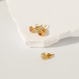 18k gold plated stainless steel sunflower earrings set with red and white zircon stones