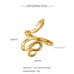 18k gold plated 316L stainless steel snake ring with realistic coiled serpent design