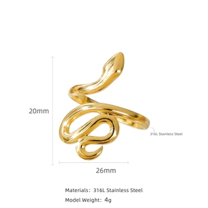 Detail view of 18k gold plated 316L stainless steel snake ring with 20mm height