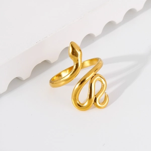 Macro view of 18k gold plated stainless steel snake ring with polished finish